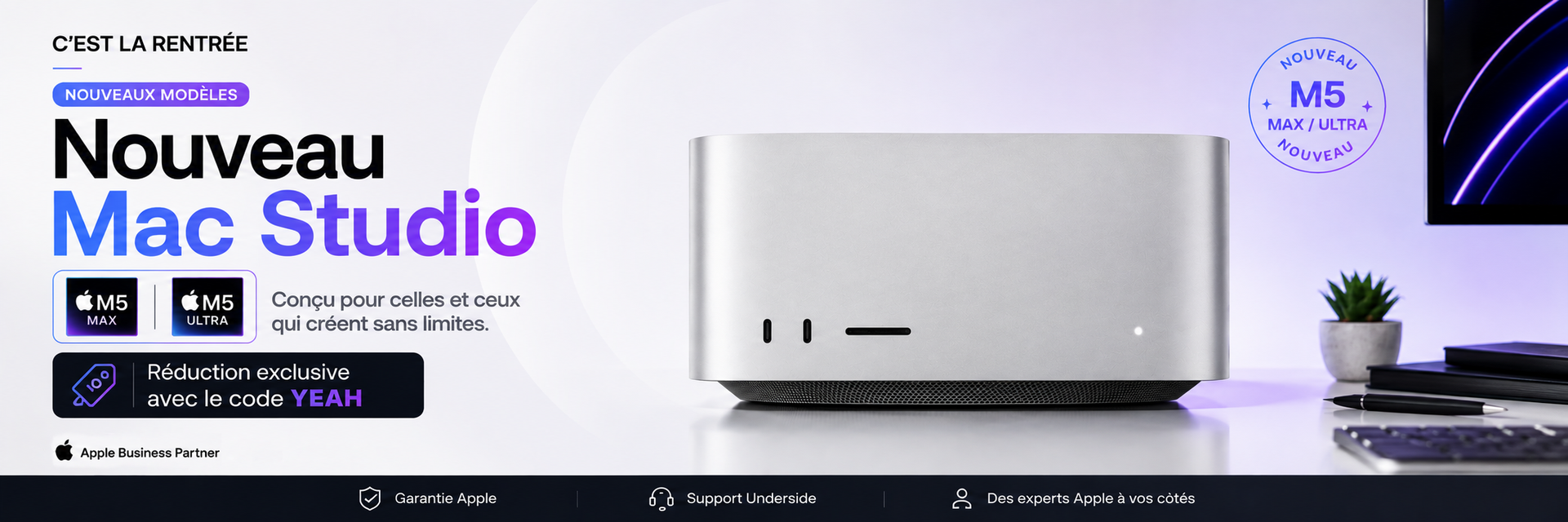Nouveau Mac Studio M5 Max - Offre rentrée Underside avec le code YEAH