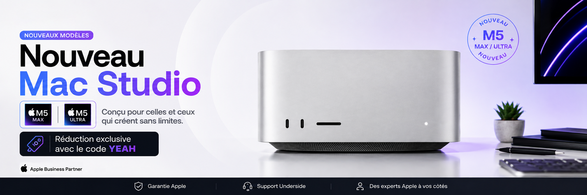 Nouveau Mac Studio M5 Max - Offre rentrée Underside avec le code YEAH
