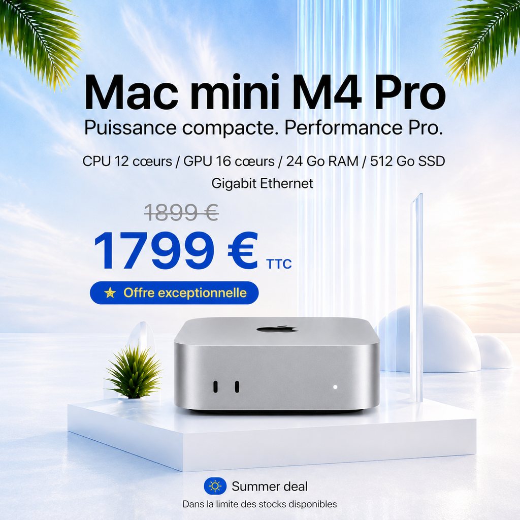 Offre exceptionnelle - Mac mini M4 Pro (CPU 12 cœurs, GPU 16 cœurs, Neural Engine 16 cœurs)