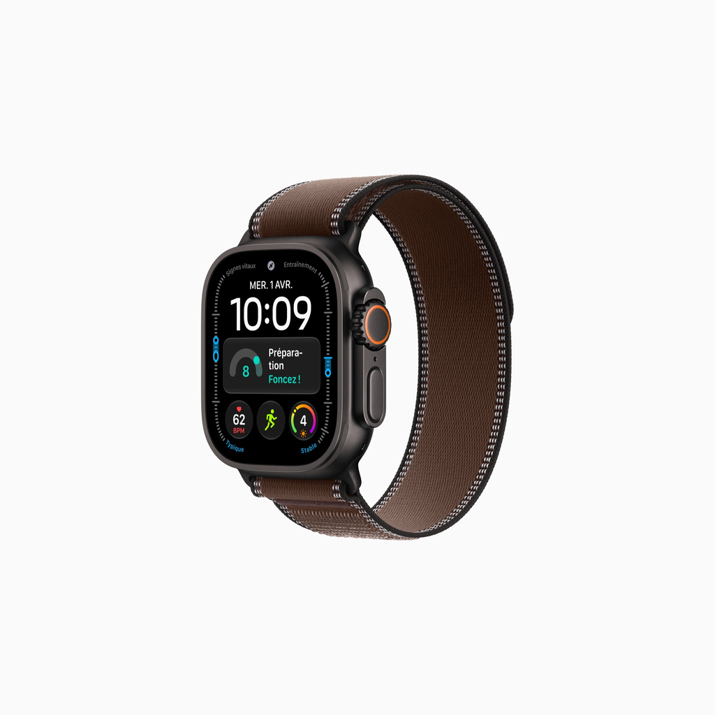 Apple Watch Ultra 4 - Bracelet Boucle Trail (Noir, Terre d'ombre foncée, S/M)