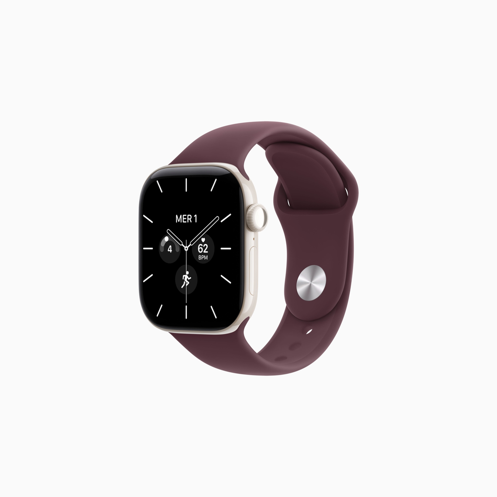 Apple Watch Series 12 Céramique - Bracelet Sport en caoutchouc (Blanc nacré, 42 mm, Bordeaux, S/M)
