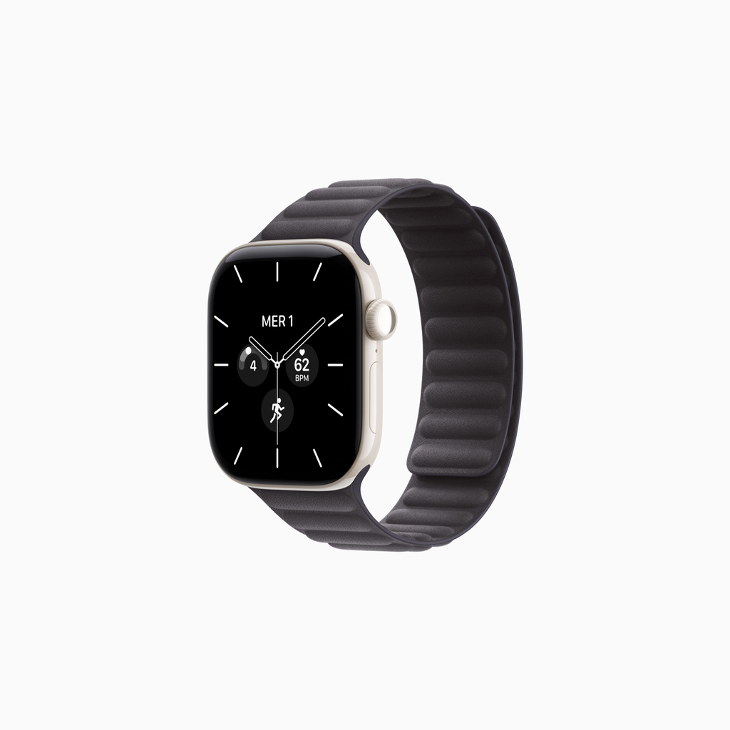 Apple Watch Series 12 Céramique - Bracelet à maillons magnétique (Blanc nacré, 42 mm, Minuit, S/M)